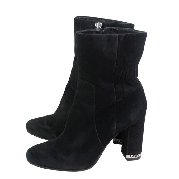 Michael Michael Kors BLACK REAL LEATHER SUEDE HIGH HEEL ROUND TOE ANKLE BOOTS 7M - Picture 4 of 16